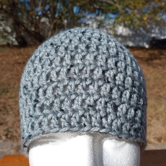 Men's Head Hugger Beanie Hat Handmade Tin Roof Gray Crochet Hiking Outdoors L - Picture 3 of 9